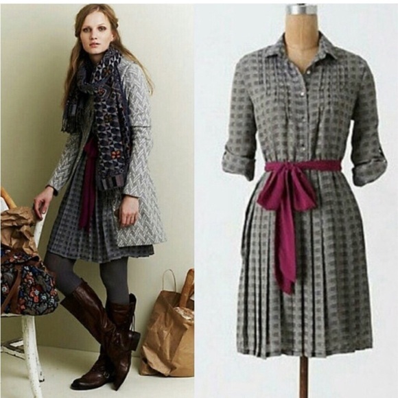 Anthropologie Isabella Sinclair navy pleated button front dress - Picture 7 of 7